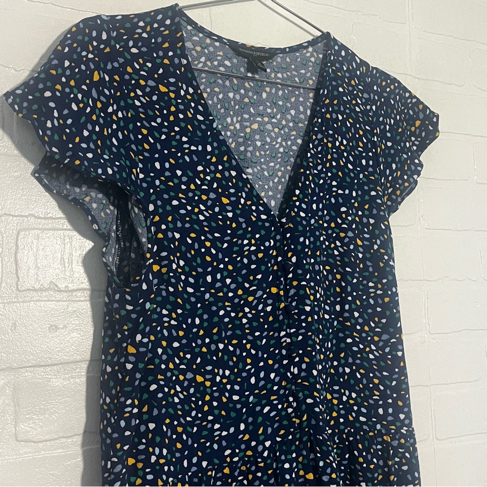 Banana Republic Womens Dress Navy Blue Flowy Rayon Dress Short Sleeves Medium - Picture 2 of 8